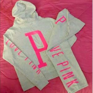 VS💕PINK HTF PINK VINTAGE BLING LOGO HOODIE & SIGNATURE PANT SET. L NWTS